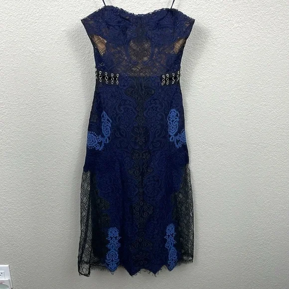 NWT Jonathan Simkhai Grommet Lariat Lace Bustier Midi Dress Strapless Blue 6 NWT Jonathan Simkhai Grommet Lariat Lace Bustier Midi Dress Strapless Blue 6